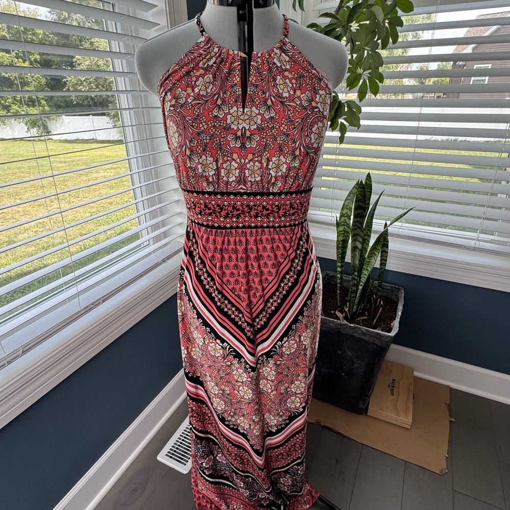 London Style Red and Black Maxi Dress